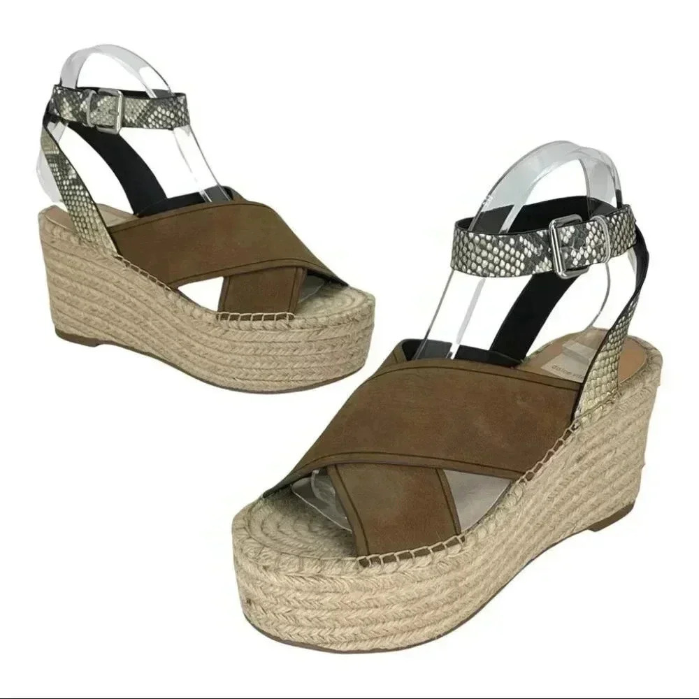Dolce Vita Carsie Olive Nubuck Leather Espadrille Platform Womens Sandals - Picture 10 of 13